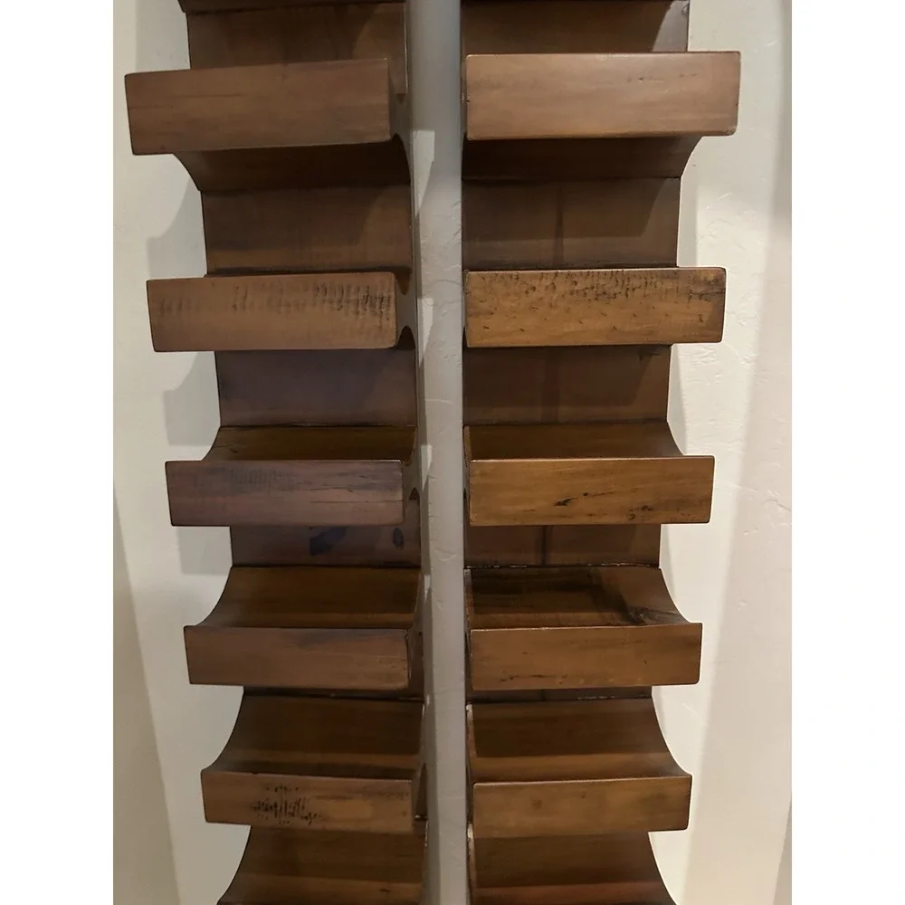 Wooden Wine Racks Bottle Wall Mounted Cellar Pine w/Walnut Stain Pair 12 Holders